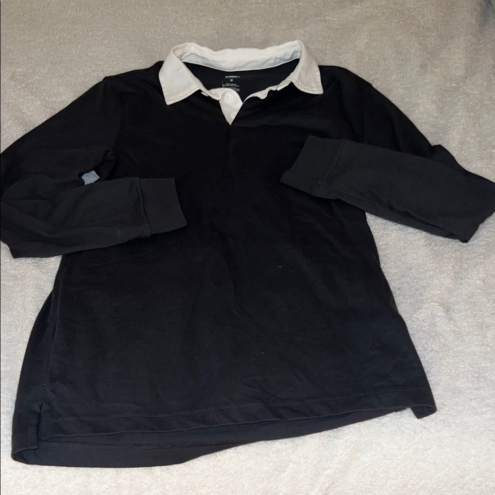 Black Long Sleeve Polo Shirt with White Collar